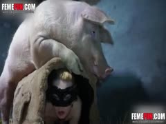 Sexy slut explores her wild side as she lets a pig fuck her in the barn